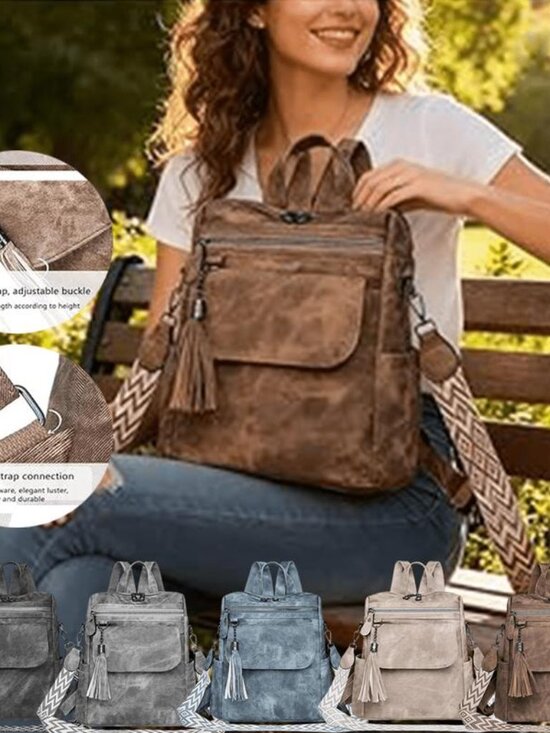 Retro Style Large Capacity Multi-Pocket Backpack for Women Versatile Crossbody main image 7